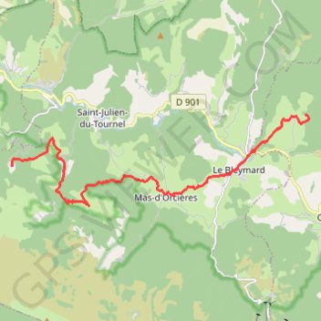 Itinéraire Les Cévennes du gîte des Alpiers au gîte d'Auriac, distance, dénivelé, altitude, carte, profil, trace GPS