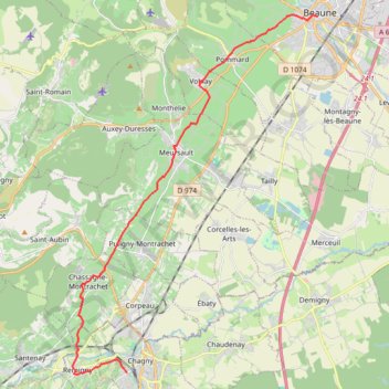 Itinéraire Beaune - Chagny, distance, dénivelé, altitude, carte, profil, trace GPS