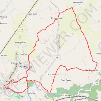 Itinéraire Boucle Plouaret à Maudez, distance, dénivelé, altitude, carte, profil, trace GPS