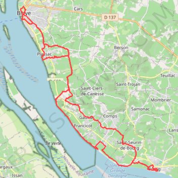 Itinéraire Blaye-Bourg, les vignobles de l'estuaire, distance, dénivelé, altitude, carte, profil, trace GPS