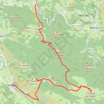 Itinéraire Col des Palomières-Casque du Lhéris -Campan, distance, dénivelé, altitude, carte, profil, trace GPS