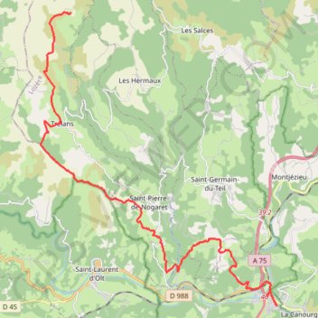 Itinéraire Banassac - Gite de Plagnes, distance, dénivelé, altitude, carte, profil, trace GPS