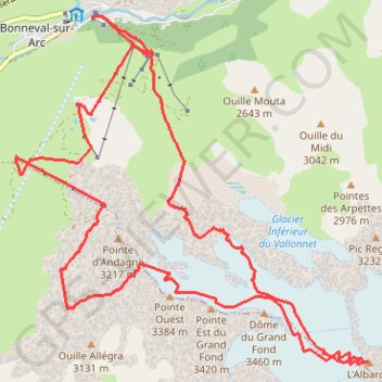 Itinéraire Albaron en boucle par le Col de la Fourche (Alpes Grées S), distance, dénivelé, altitude, carte, profil, trace GPS