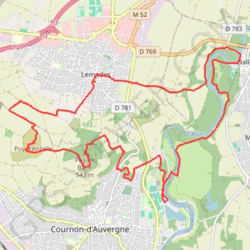 Itinéraire Cournon - Lempdes 63 Auvergne, distance, dénivelé, altitude, carte, profil, trace GPS