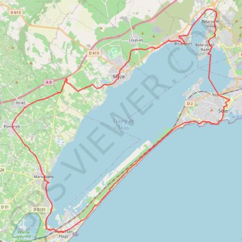 Itinéraire Le tour de l'étang de Thau, distance, dénivelé, altitude, carte, profil, trace GPS