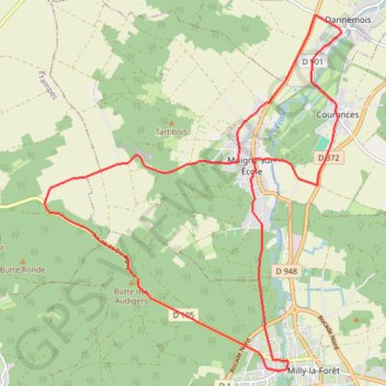 Itinéraire Entre Dannemois et Milly-La-Forêt par le château de Courances, distance, dénivelé, altitude, carte, profil, trace GPS
