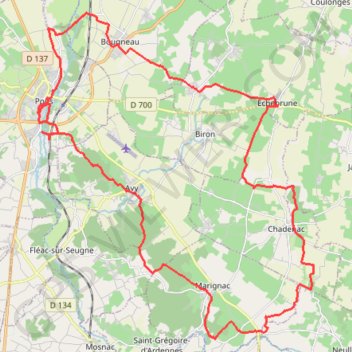 Itinéraire Echebrune 44 kms, distance, dénivelé, altitude, carte, profil, trace GPS