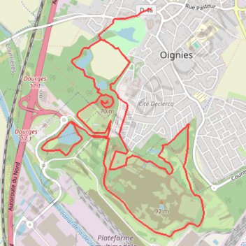 Itinéraire Parc des Hautois - Oignies, distance, dénivelé, altitude, carte, profil, trace GPS