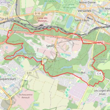Itinéraire Le grand tour de Satory, distance, dénivelé, altitude, carte, profil, trace GPS