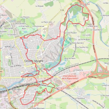 Itinéraire Cesson-Sévigné, distance, dénivelé, altitude, carte, profil, trace GPS
