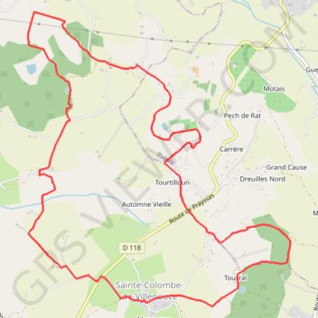 Itinéraire Vers l'église du Laurier - Sainte-Colombe-de-Villeneuve, distance, dénivelé, altitude, carte, profil, trace GPS