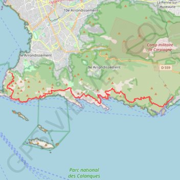 Itinéraire Marseille Cassis, distance, dénivelé, altitude, carte, profil, trace GPS
