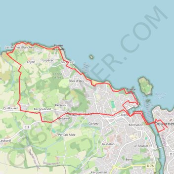 Itinéraire Crozon, Douarnenez, roches blanches et Port Rhu, petit parcours, distance, dénivelé, altitude, carte, profil, trace GPS