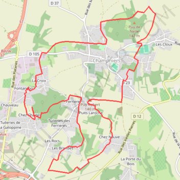 Itinéraire Champniers-circuit des lavoirs, distance, dénivelé, altitude, carte, profil, trace GPS