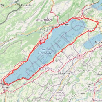 Itinéraire Tour du Lac de Neuchâtel, distance, dénivelé, altitude, carte, profil, trace GPS