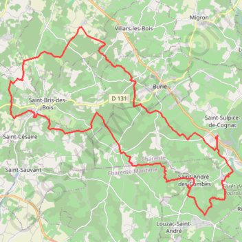 Itinéraire Boucle VTT depuis Saint-Sulpice-de-Cognac, distance, dénivelé, altitude, carte, profil, trace GPS