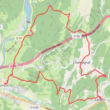 Itinéraire Poncin Cerdon Les Roches Poncin, distance, dénivelé, altitude, carte, profil, trace GPS