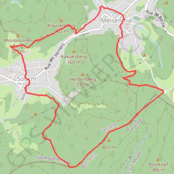 Itinéraire Meisenthal Soucht, le pays du verre et des sabotiers, distance, dénivelé, altitude, carte, profil, trace GPS