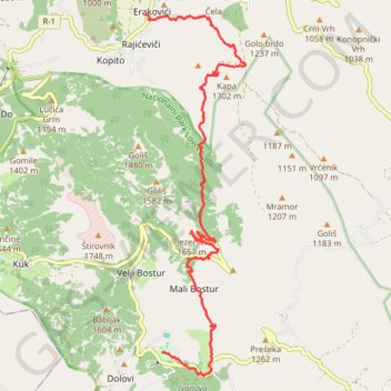 Itinéraire Montenegro - Lovcen J2, distance, dénivelé, altitude, carte, profil, trace GPS
