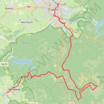 Itinéraire Jalhay - Gileppe - Soor - Eupen, distance, dénivelé, altitude, carte, profil, trace GPS