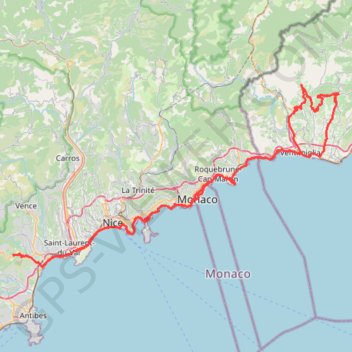 Itinéraire Villeneuve-Loubet - Perinaldo (Italie), distance, dénivelé, altitude, carte, profil, trace GPS