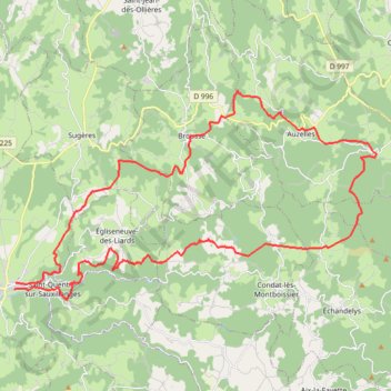 Itinéraire saux-auzelles 45km D+1300, distance, dénivelé, altitude, carte, profil, trace GPS