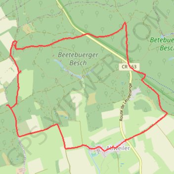 Itinéraire Boucle dans la Forêt de Bettembourg depuis Abweiler, distance, dénivelé, altitude, carte, profil, trace GPS