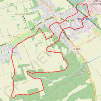 Itinéraire Marche Bartenheim, distance, dénivelé, altitude, carte, profil, trace GPS
