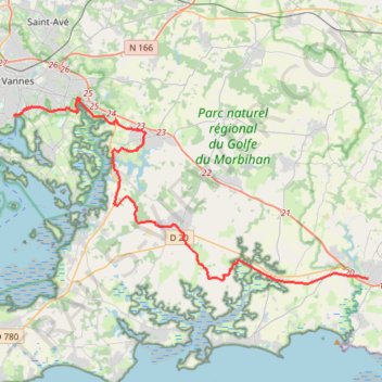 Itinéraire Vannes / Muzillac, distance, dénivelé, altitude, carte, profil, trace GPS
