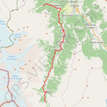 Itinéraire TMB refuge la Léchère à refuge d'Arpette, distance, dénivelé, altitude, carte, profil, trace GPS