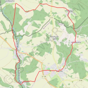 Itinéraire Marines, distance, dénivelé, altitude, carte, profil, trace GPS