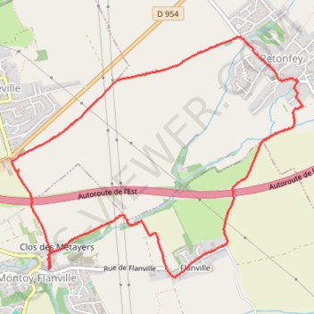 Itinéraire Montoy-Flanville, distance, dénivelé, altitude, carte, profil, trace GPS