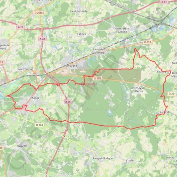 Itinéraire Changé - Challes, distance, dénivelé, altitude, carte, profil, trace GPS