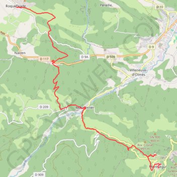 Itinéraire Etape2 Roquefixade - Montségur, distance, dénivelé, altitude, carte, profil, trace GPS