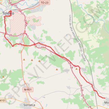 Itinéraire SE16-Mora-Toledo, distance, dénivelé, altitude, carte, profil, trace GPS