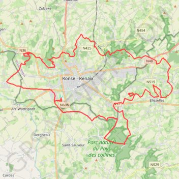 Itinéraire Boucle VTT autour de Renaix (Ronse), distance, dénivelé, altitude, carte, profil, trace GPS
