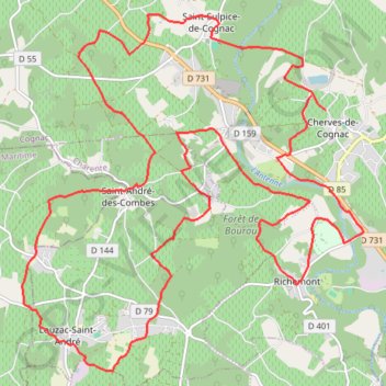 Itinéraire Cherves Louzac, distance, dénivelé, altitude, carte, profil, trace GPS