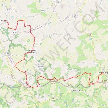 Itinéraire Sur les pas des Maîtres Sonneurs (Préveranges - Pérassay), distance, dénivelé, altitude, carte, profil, trace GPS
