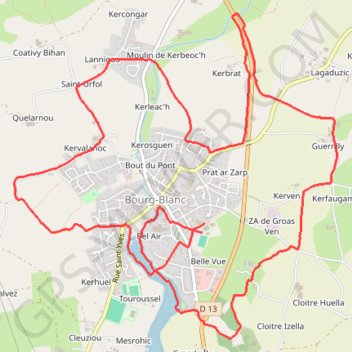 Itinéraire 12km_bourg-blanc_course du lac 2017, distance, dénivelé, altitude, carte, profil, trace GPS