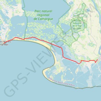 Itinéraire De Saintes Maries de la mer aux Salins de Giraud, distance, dénivelé, altitude, carte, profil, trace GPS