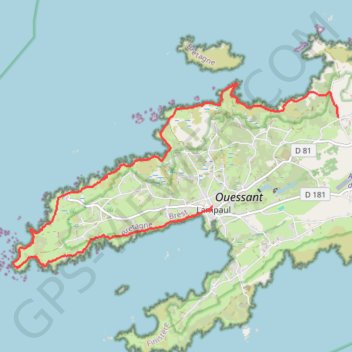 Itinéraire Ouessant, distance, dénivelé, altitude, carte, profil, trace GPS