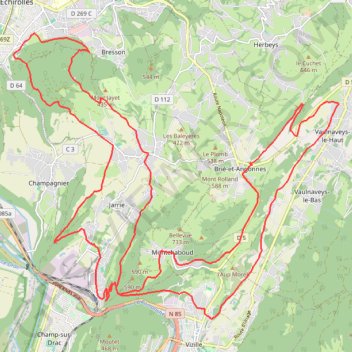 Itinéraire Jarrie - Montchaboud, distance, dénivelé, altitude, carte, profil, trace GPS