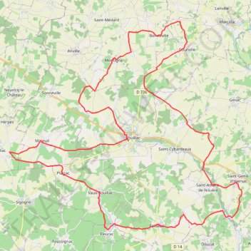 Itinéraire Rouillac : boucle locale 27 - boucle C, distance, dénivelé, altitude, carte, profil, trace GPS