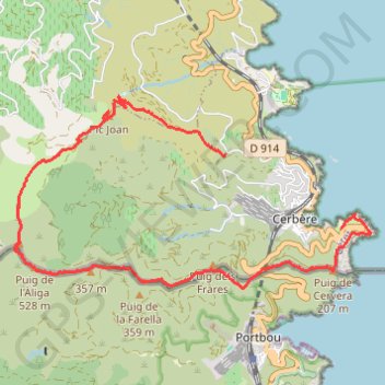 Itinéraire Puig de Querroig et Puig Joan en traversée de Cerbère-plage à La Solana, distance, dénivelé, altitude, carte, profil, trace GPS