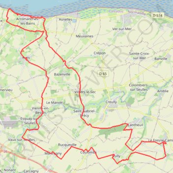 Itinéraire 52km_arromanches, distance, dénivelé, altitude, carte, profil, trace GPS