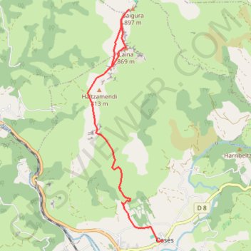 Itinéraire Osses-Mont Baïgura, distance, dénivelé, altitude, carte, profil, trace GPS