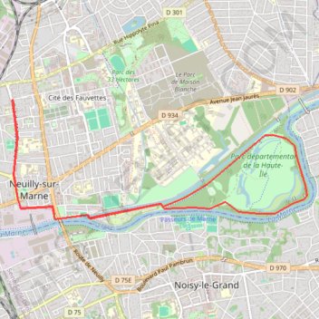 Itinéraire parc de la haute ile, distance, dénivelé, altitude, carte, profil, trace GPS