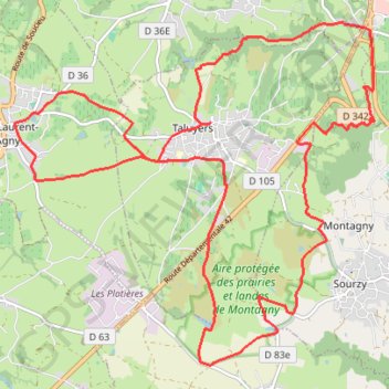 Itinéraire De Taluyers aux landes de Montagny, distance, dénivelé, altitude, carte, profil, trace GPS