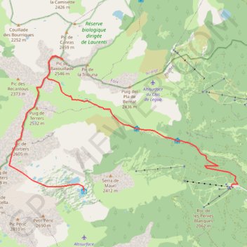 Itinéraire Refuge des Camporells Pic Baxouillade Parking Formiguères, distance, dénivelé, altitude, carte, profil, trace GPS