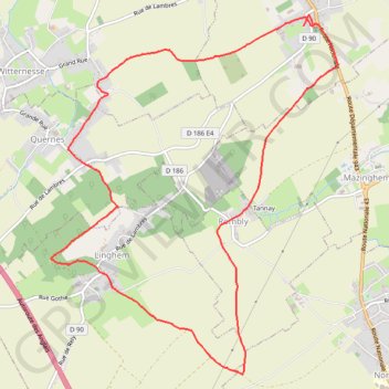Itinéraire Le sentier de la Lacquette - Lambres-lez-Aire, distance, dénivelé, altitude, carte, profil, trace GPS